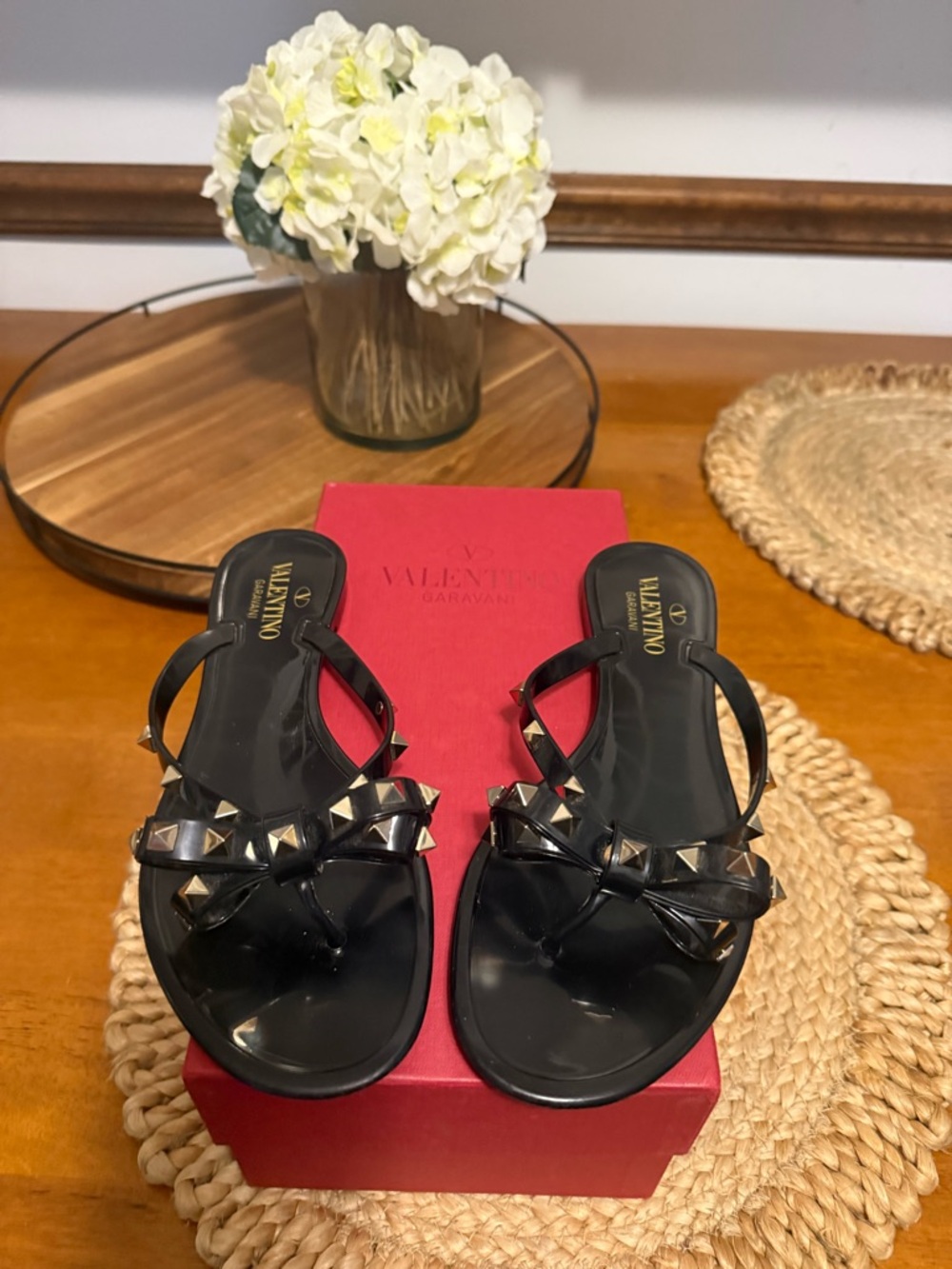 Valentino Garavani Black Rockstud Jelly Bow Sandals